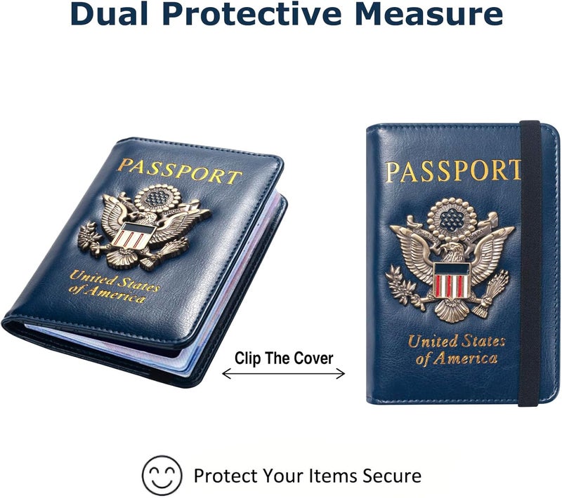FACATH Premium Passport Holder for Travel, RFID Blocking Passport Cover Slim, Durable & Travel-Friendly, Passport Wallet Keep Your Documents Safe & Organized (Navy Blue) - Image 5